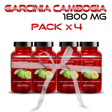 Garcinia Cambogia 1800 MG - Lotto di 4 Flaconi - Perdita peso - 60 Capsule - Phytobiol